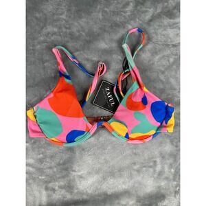Zaful Bikini Top Women 4 Pink Multi Color Abstract Ribbed Underwire Swimwear